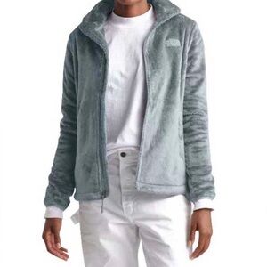 The North Face|Mid grey Osito Jacket,fuzzy Teddy style in charcoal,small logo•••